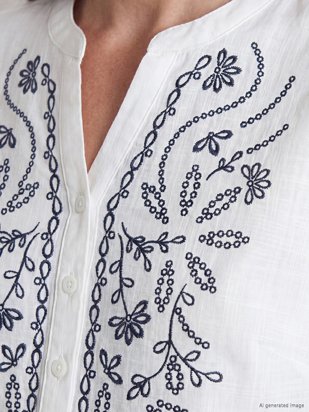 Notch Neck 100% Cotton Patterned Blouse-5