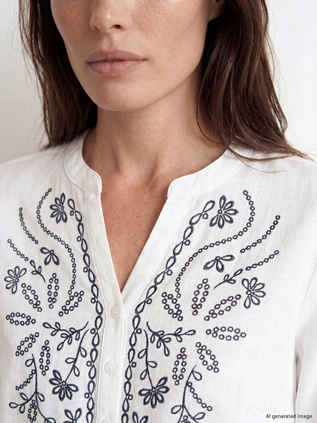 Notch Neck 100% Cotton Patterned Blouse-4