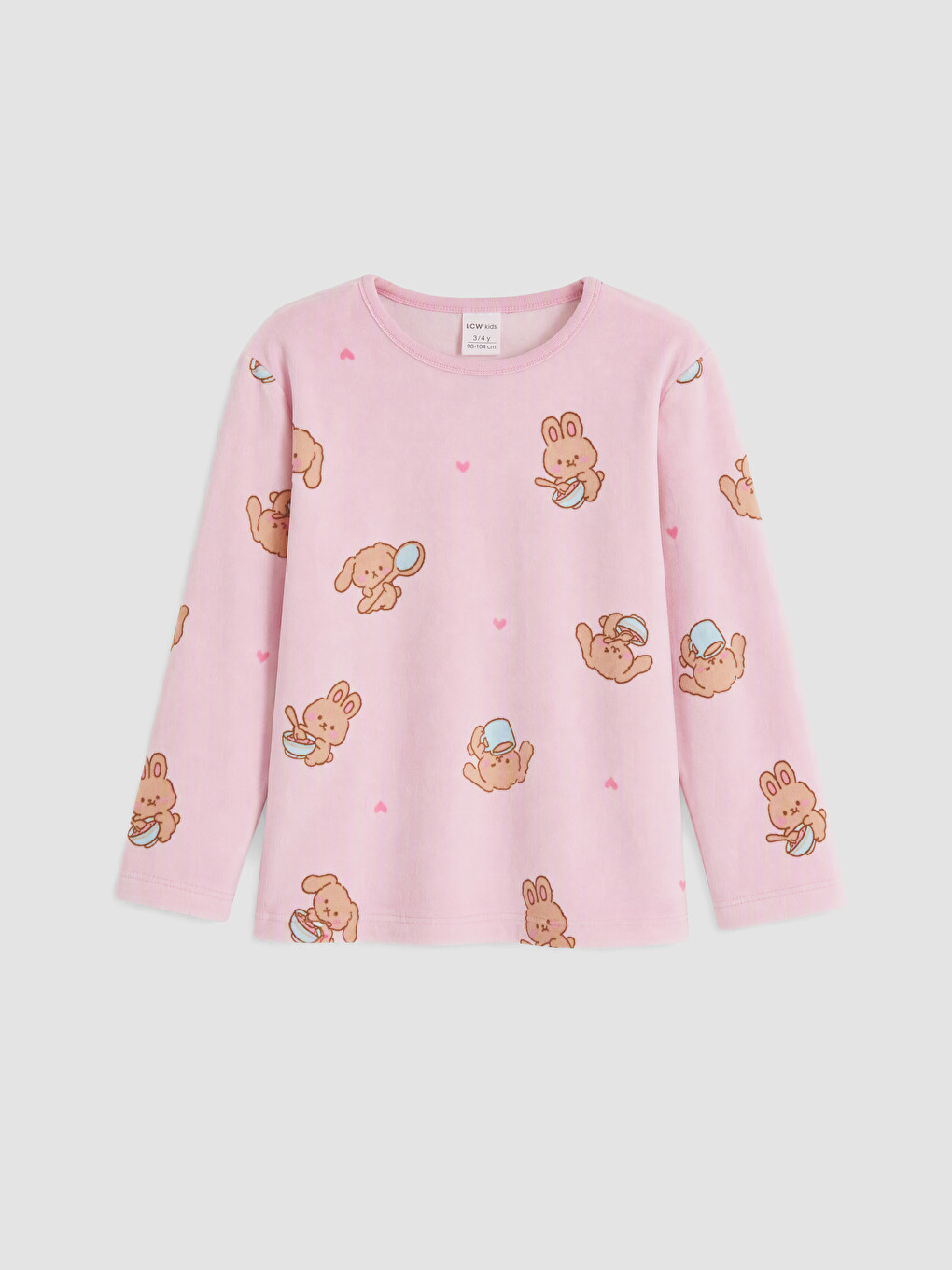 Pembe Desenli Kız Çocuk Kadife Pijama Takımı-1