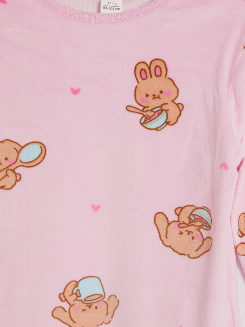 Pembe Desenli Kız Çocuk Kadife Pijama Takımı-2