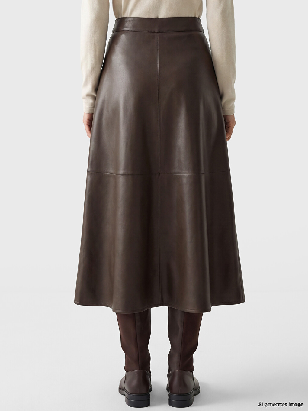 Zippered Leather Look Flared Skirt-4
