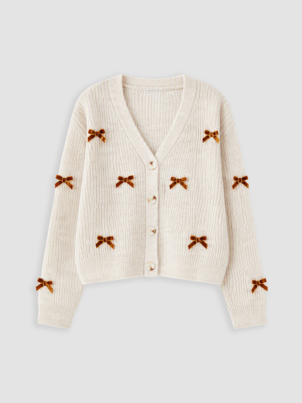 Bow Detailed V Neck Girls' Knitwear Cardigan