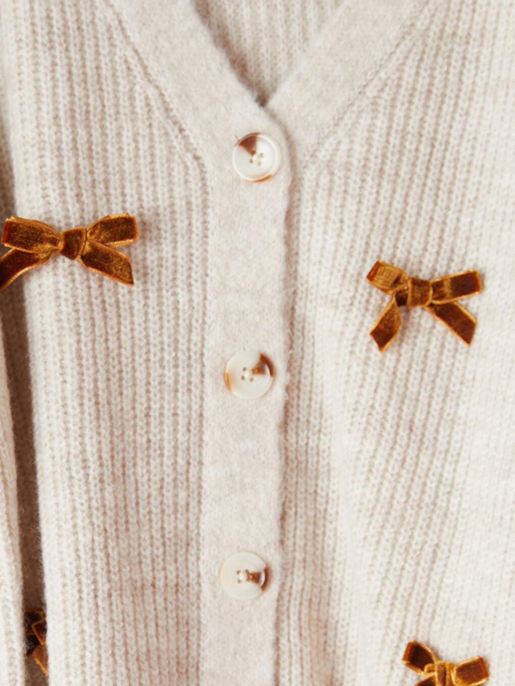 Bow Detailed V Neck Girls' Knitwear Cardigan-1