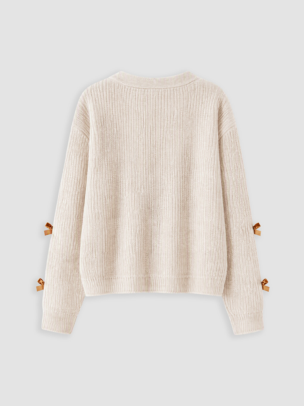 Bow Detailed V Neck Girls' Knitwear Cardigan-2