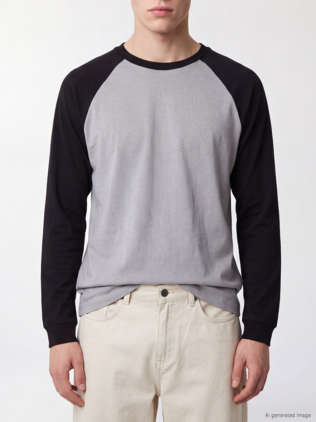 Gri Bisiklet Yaka Reglan Kol Erkek Sweatshirt-2