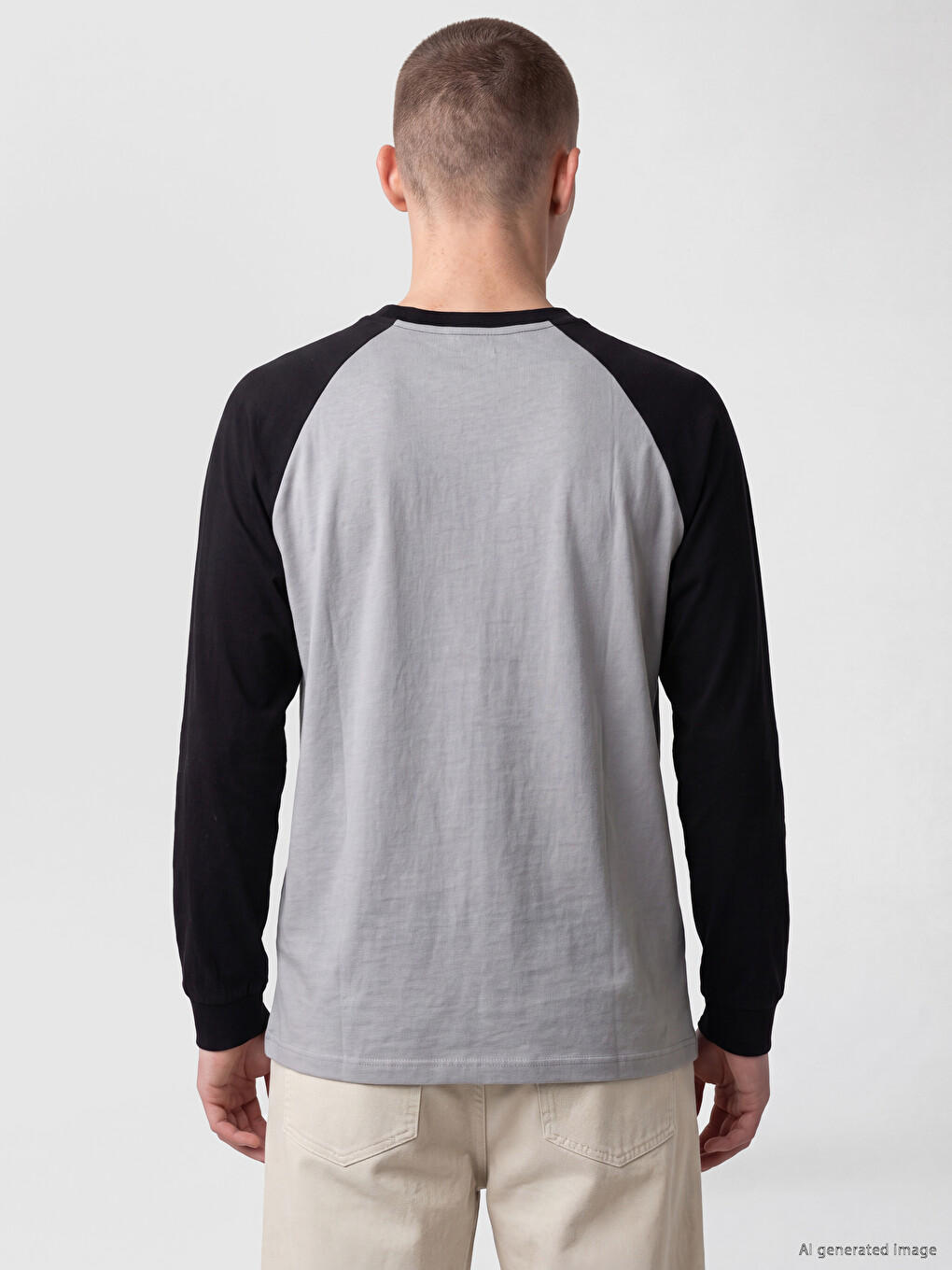 Gri Bisiklet Yaka Reglan Kol Erkek Sweatshirt-3