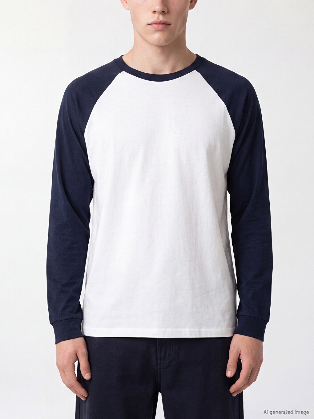 Beyaz Bisiklet Yaka Reglan Kollu Erkek Sweatshirt-2