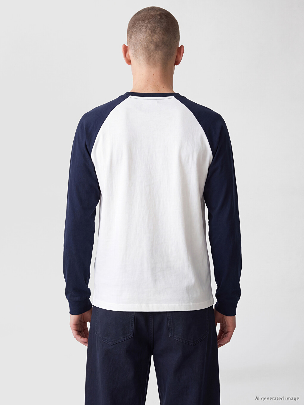 Beyaz Bisiklet Yaka Reglan Kollu Erkek Sweatshirt-3