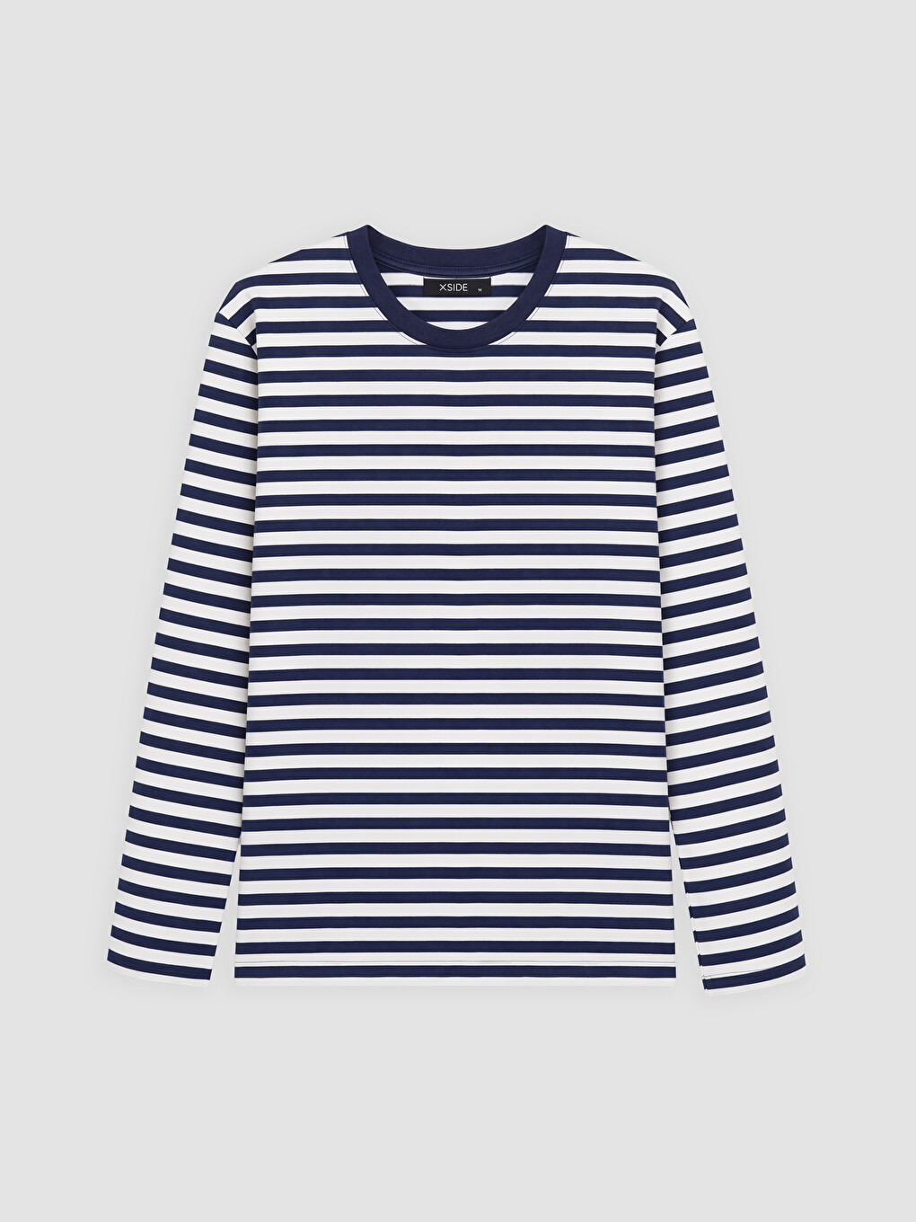 Lacivert Bisiklet Yaka Çizgili Erkek Sweatshirt-3