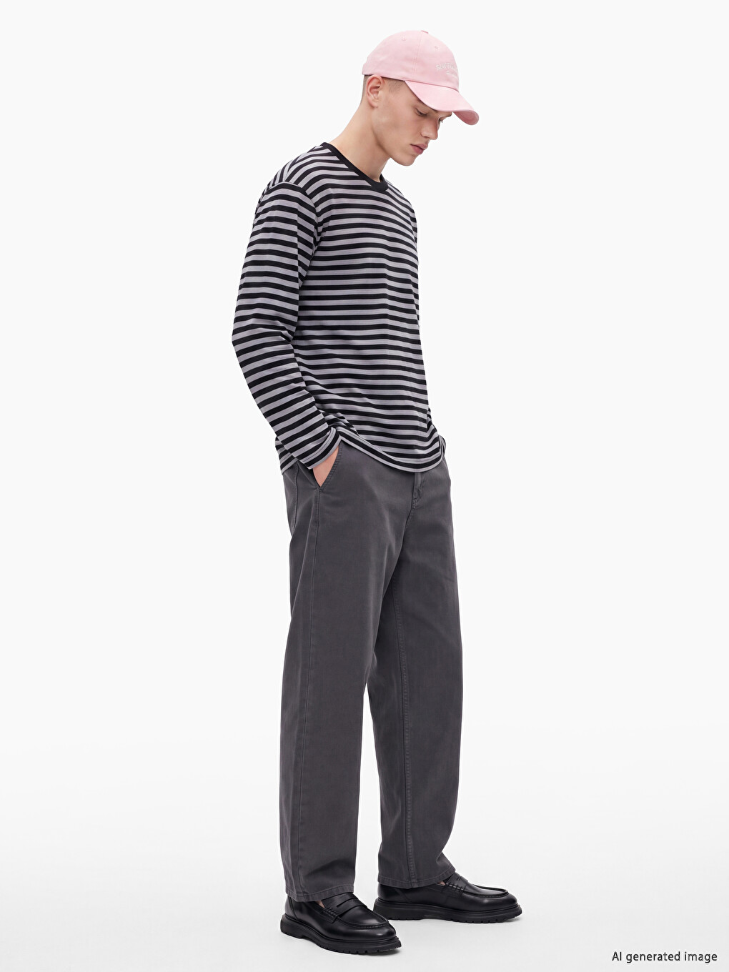 Antrasit Bisiklet Yaka Çizgili Erkek Sweatshirt-1
