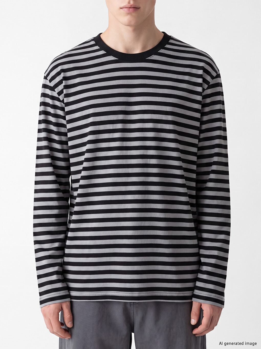 Antrasit Bisiklet Yaka Çizgili Erkek Sweatshirt-2