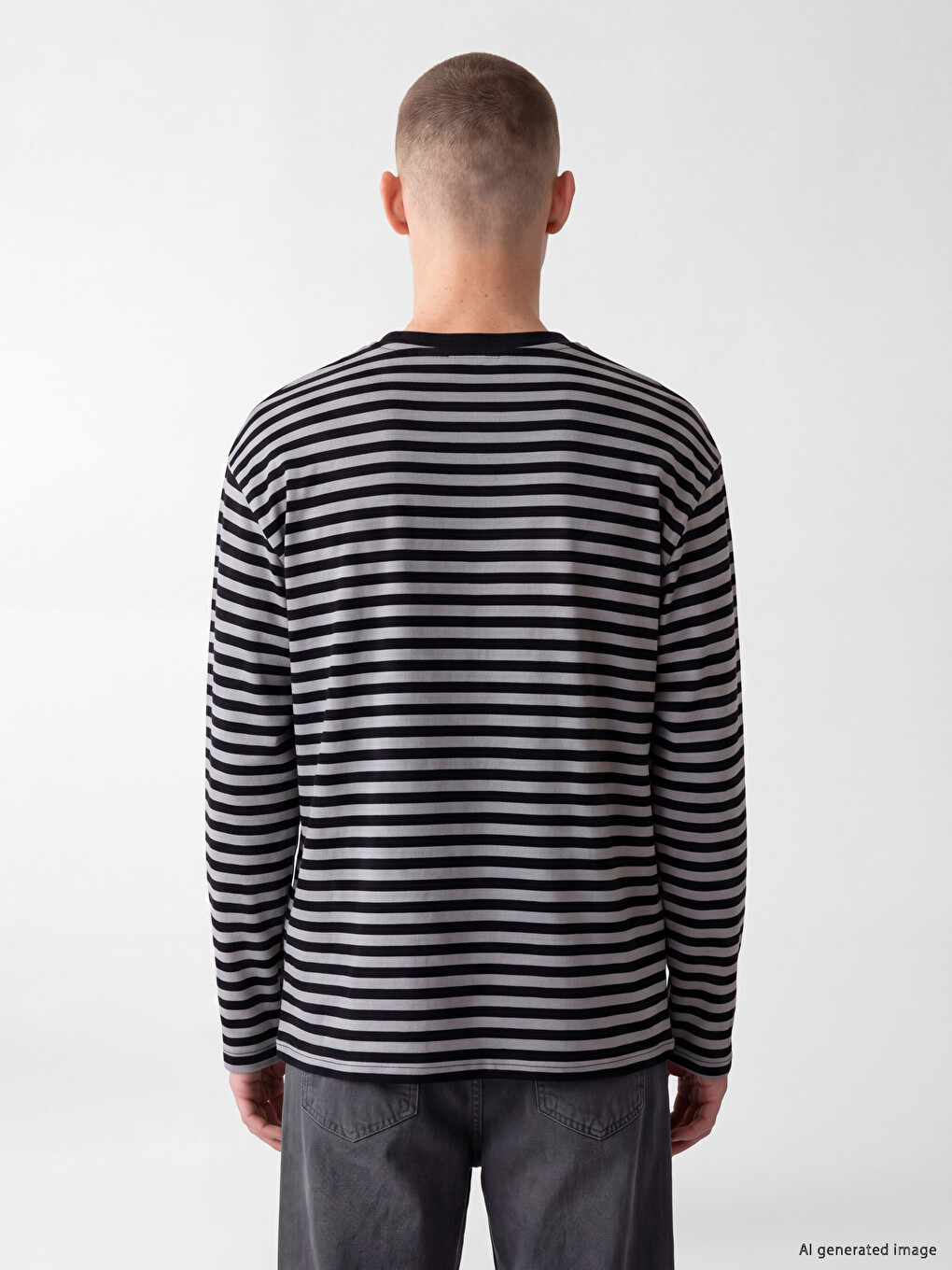Antrasit Bisiklet Yaka Çizgili Erkek Sweatshirt-3