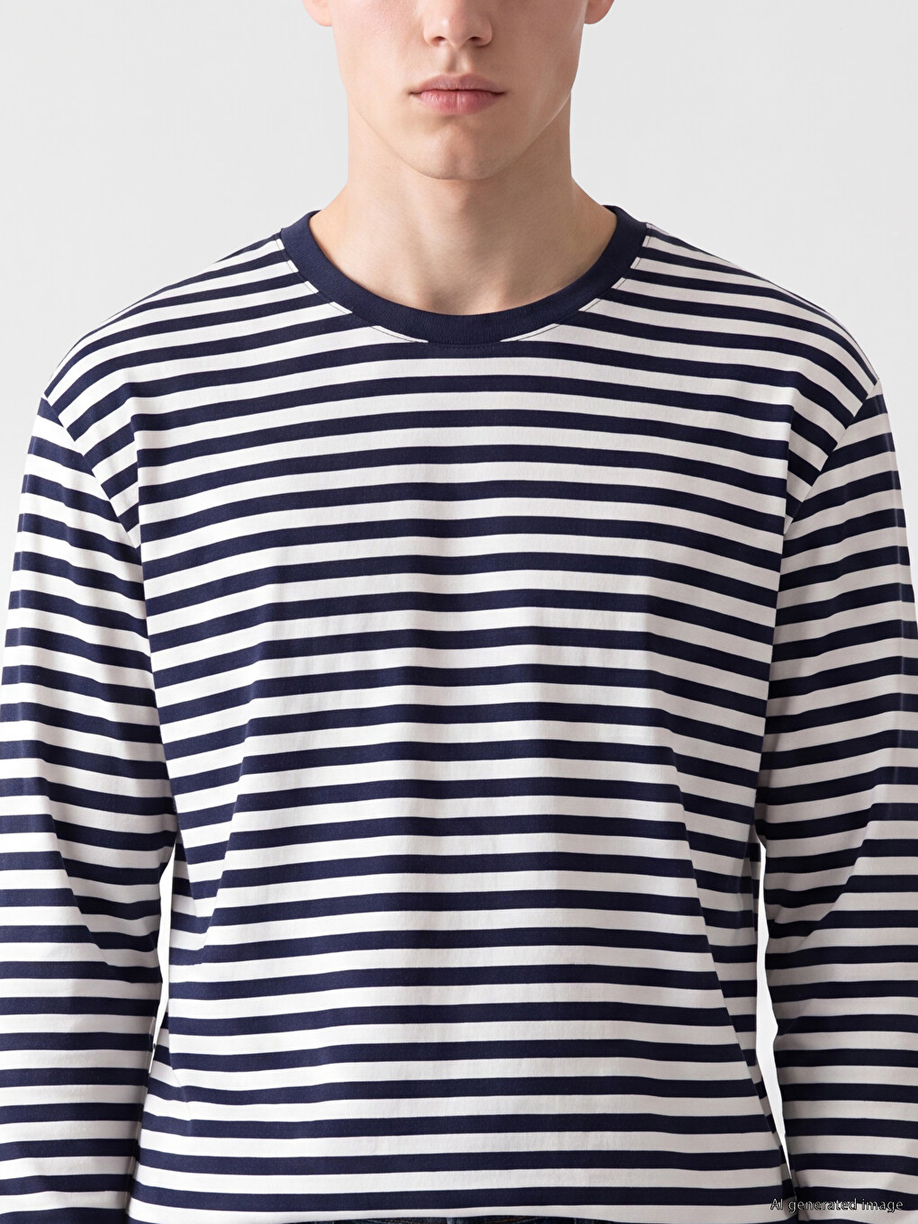 Lacivert Bisiklet Yaka Çizgili Erkek Sweatshirt-1