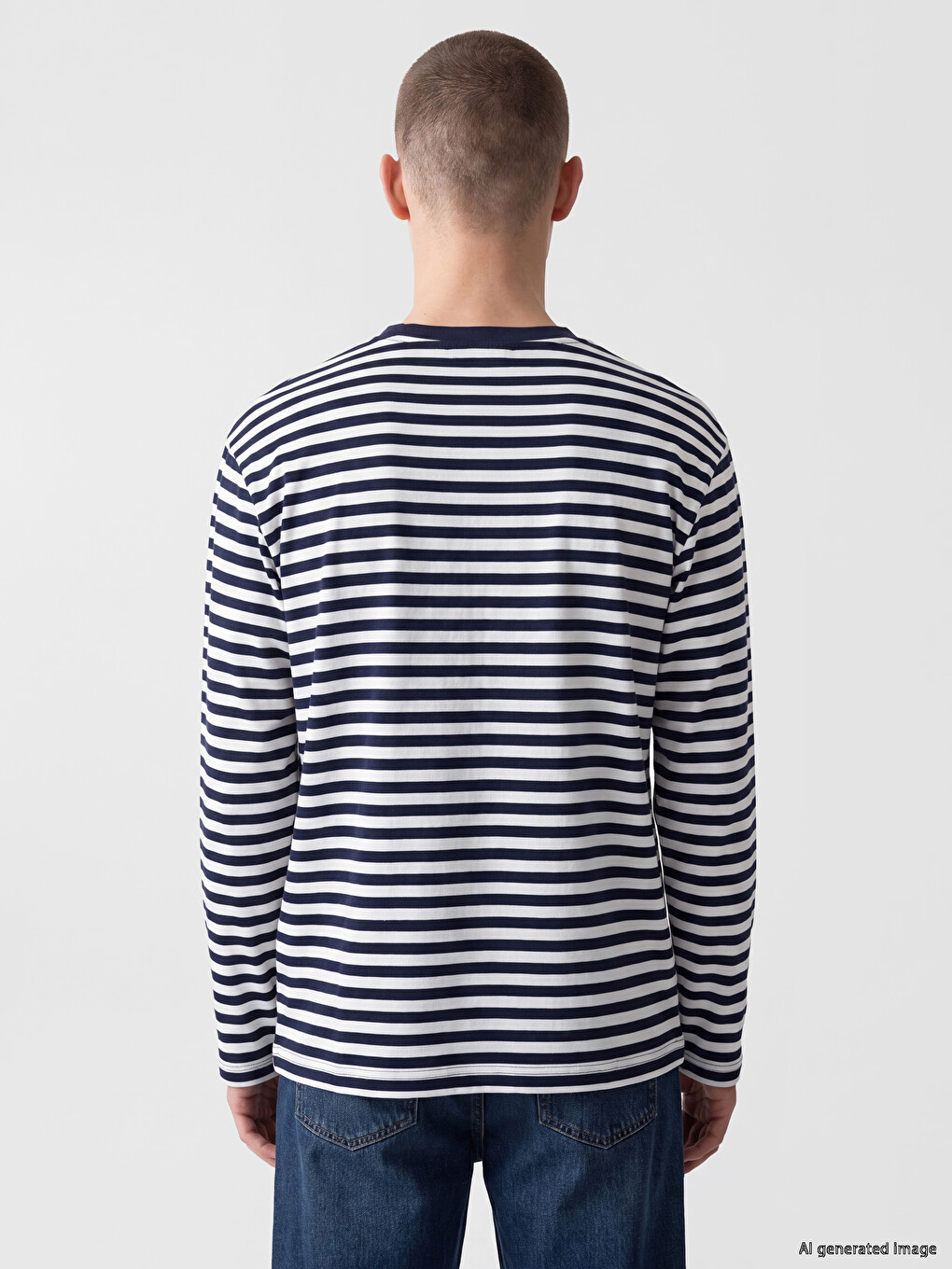 Lacivert Bisiklet Yaka Çizgili Erkek Sweatshirt-2