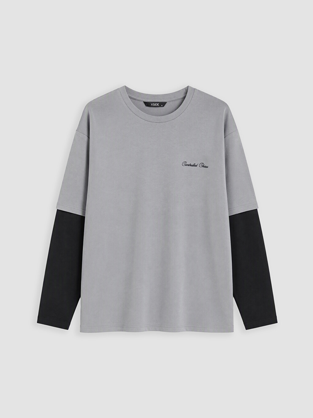 Gri Bisiklet Yaka Baskılı Erkek Sweatshirt