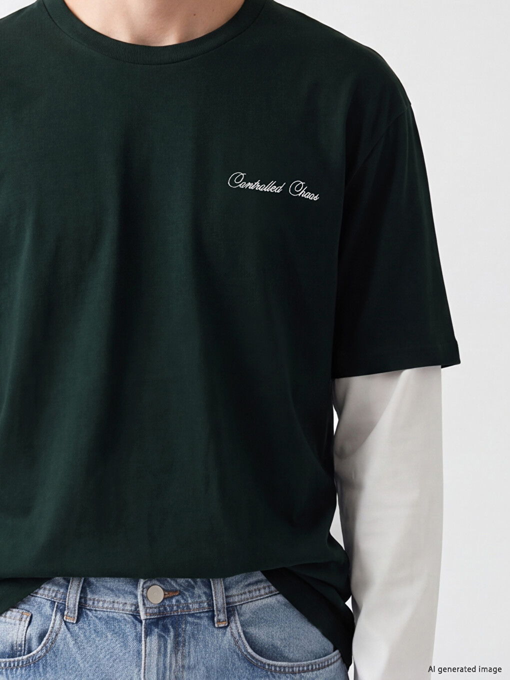 Yeşil Bisiklet Yaka Baskılı Erkek Sweatshirt-1