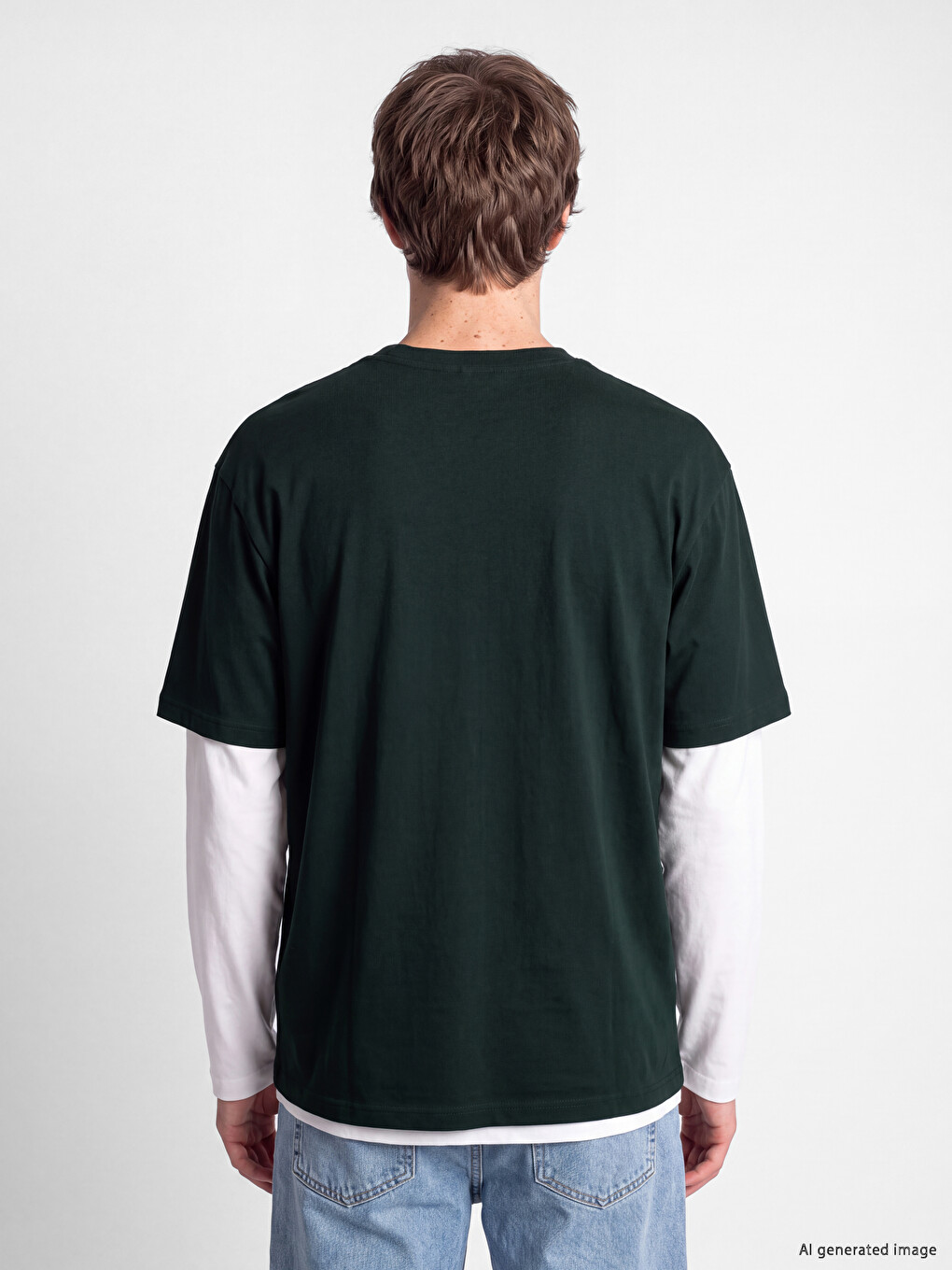 Yeşil Bisiklet Yaka Baskılı Erkek Sweatshirt-2