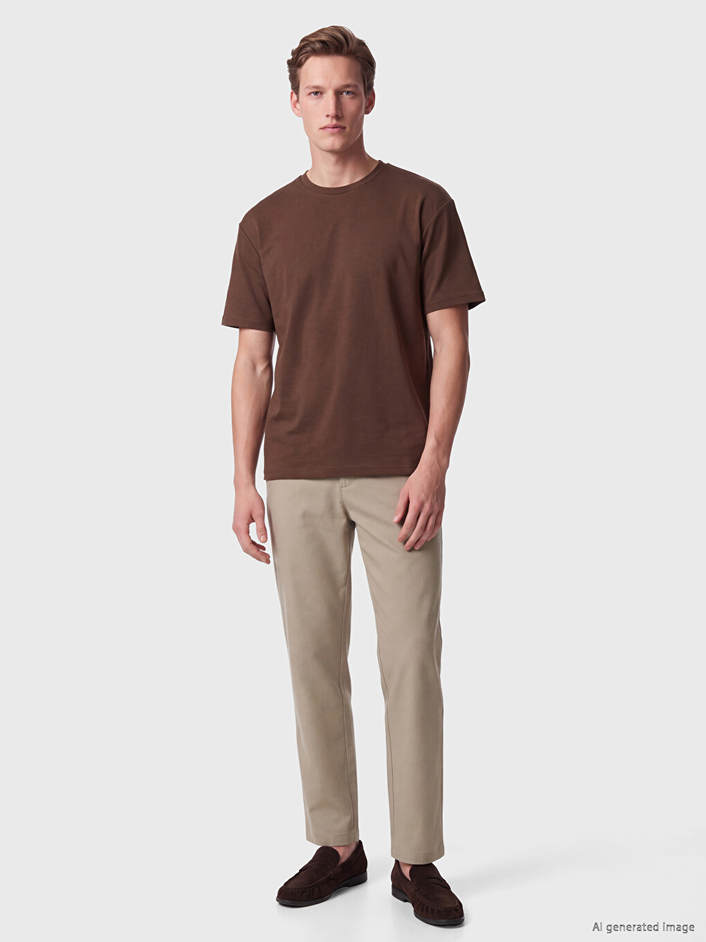 Kahverengi Loose Fit Akışkan Kumaş Tişört /04-1
