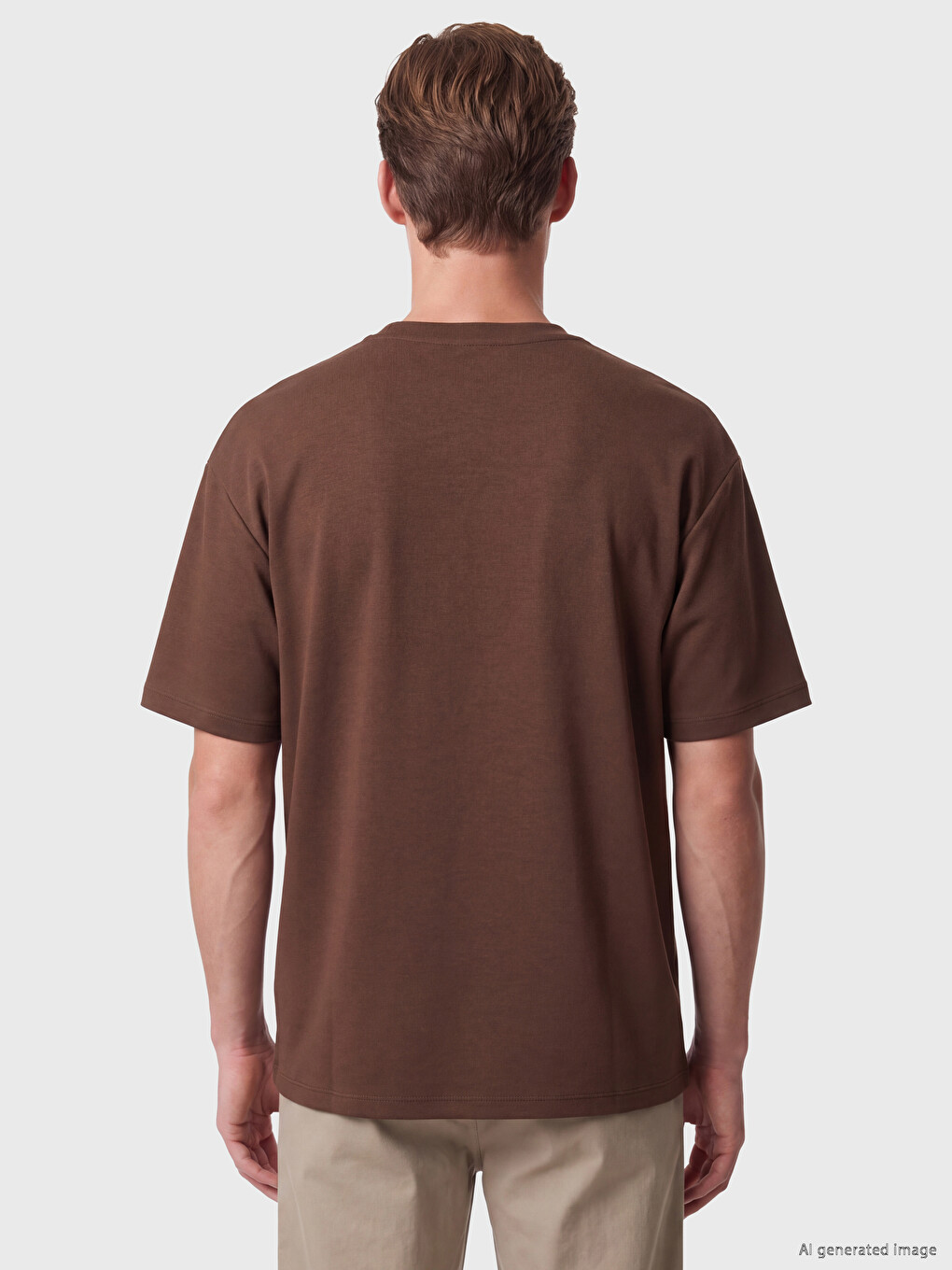 Kahverengi Loose Fit Akışkan Kumaş Tişört /04-4