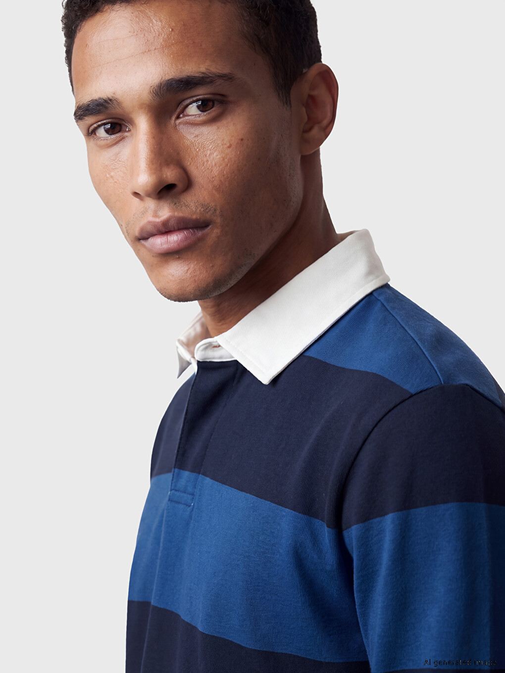 Mavi Polo Yaka Çizgili Erkek Sweatshirt-2
