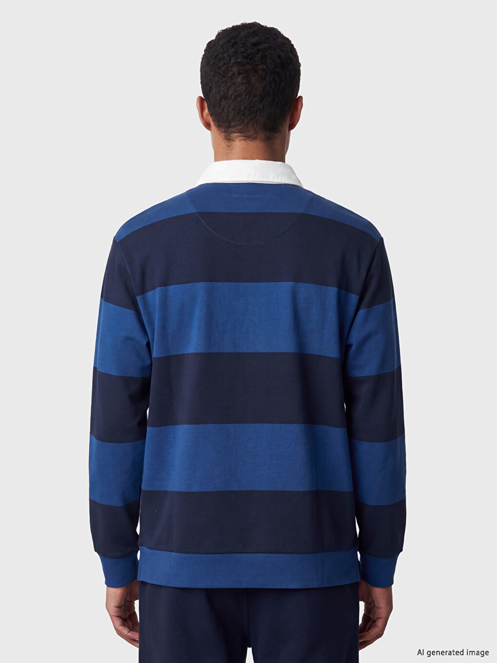 Mavi Polo Yaka Çizgili Erkek Sweatshirt-3