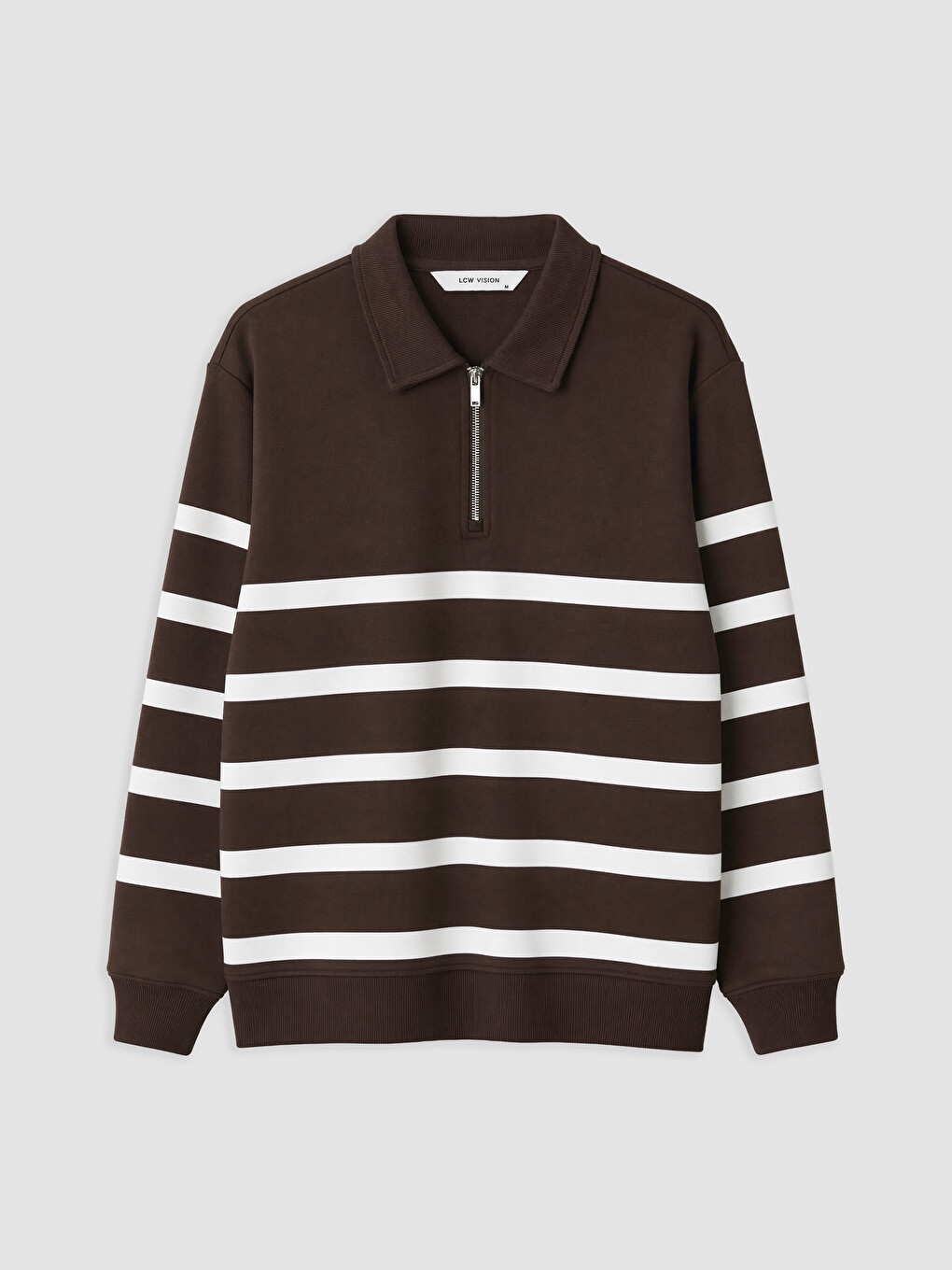 Kahverengi Polo Yaka Çizgili Erkek Sweatshirt