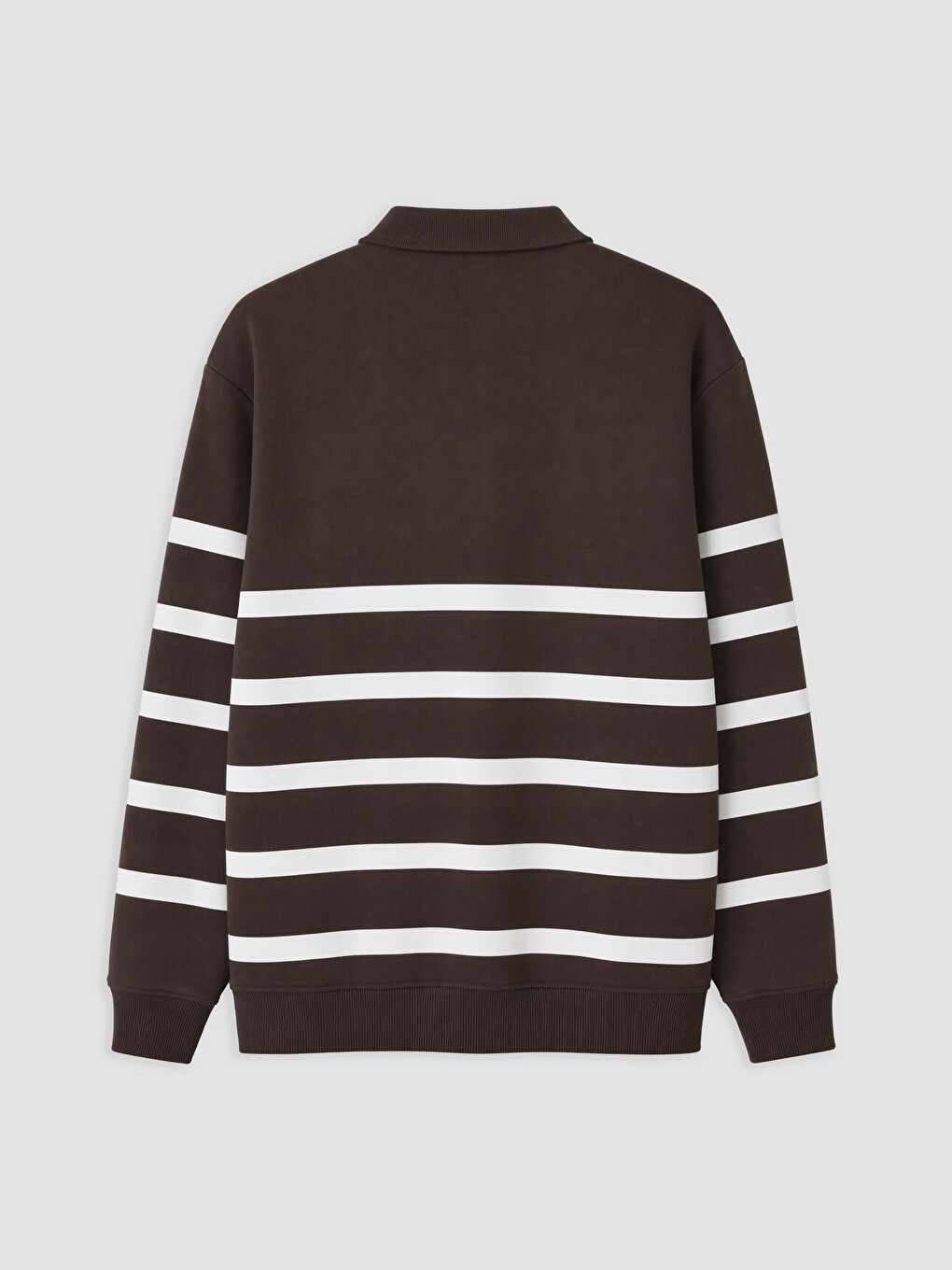 Kahverengi Polo Yaka Çizgili Erkek Sweatshirt-1