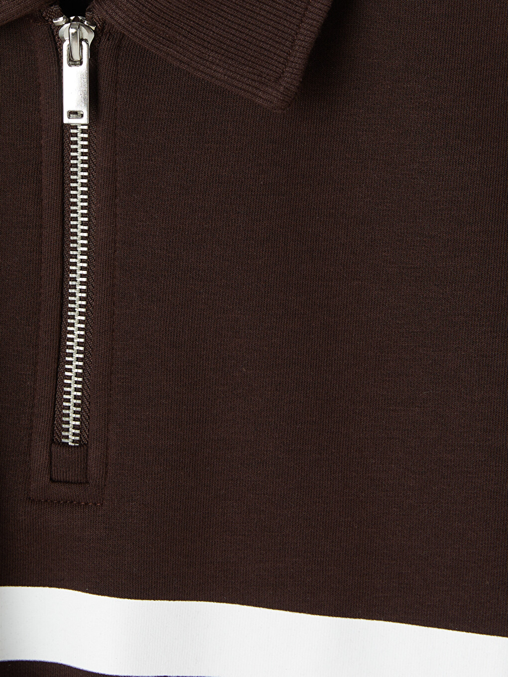 Kahverengi Polo Yaka Çizgili Erkek Sweatshirt-2