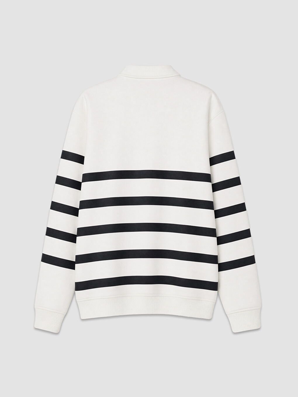 Beyaz Polo Yaka Çizgili Erkek Sweatshirt-1
