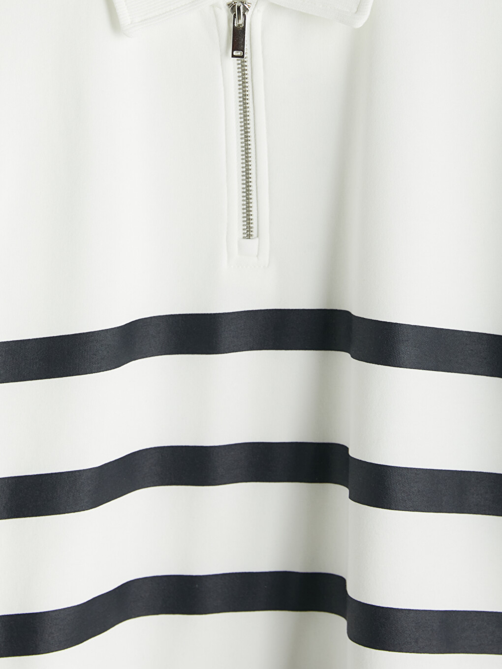Beyaz Polo Yaka Çizgili Erkek Sweatshirt-2