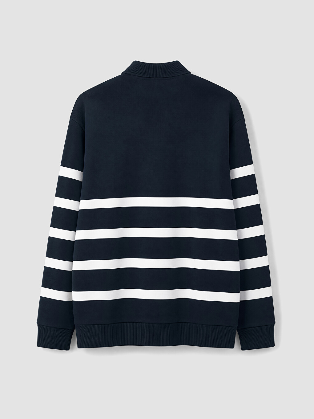 Lacivert Polo Yaka Çizgili Erkek Sweatshirt-3