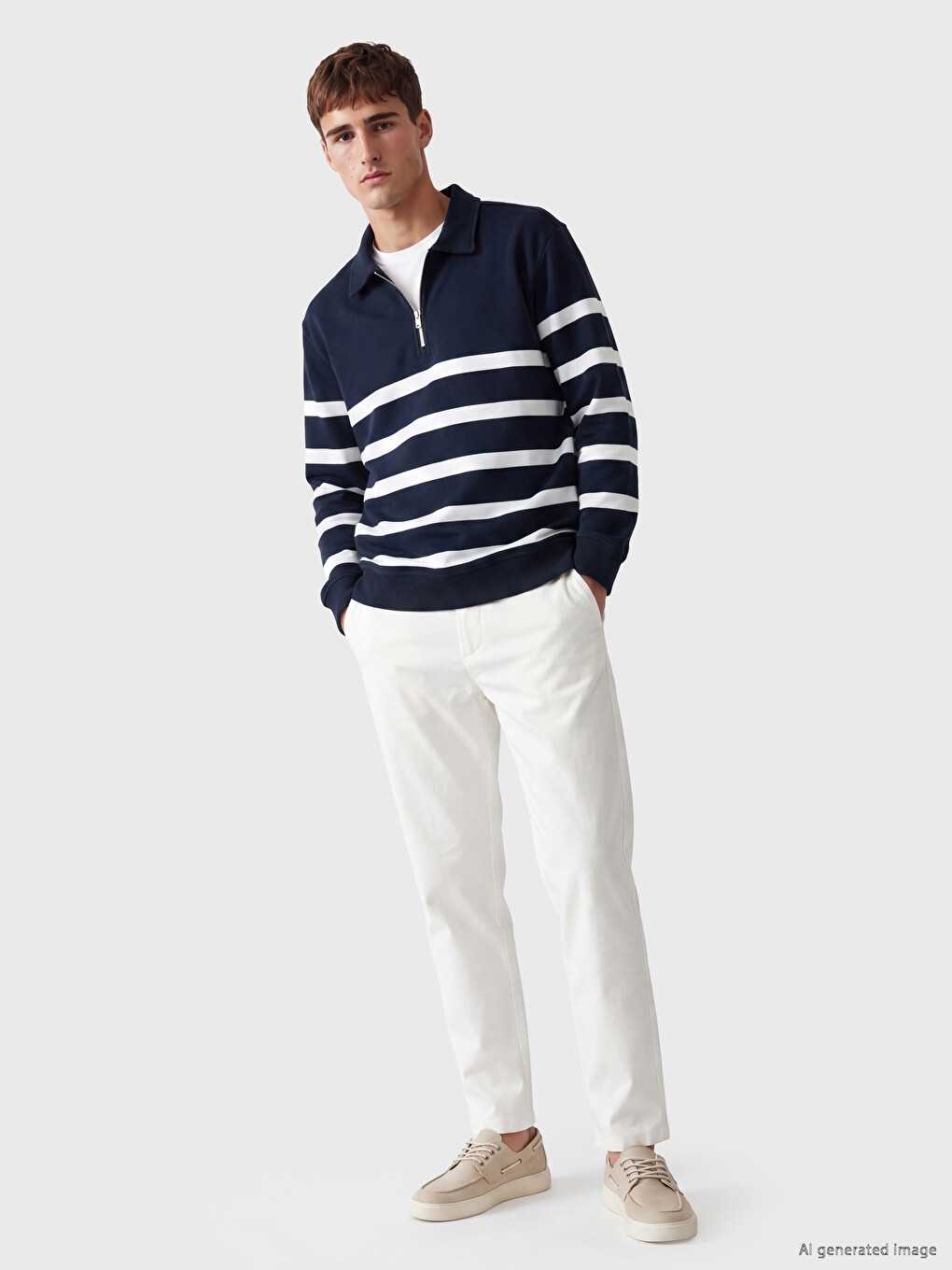 Polo Collar Striped Men's Sweatshirt-1