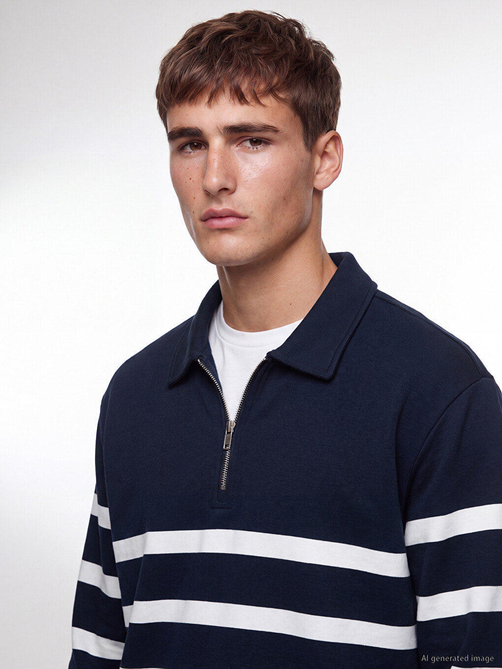 Polo Collar Striped Men's Sweatshirt-2