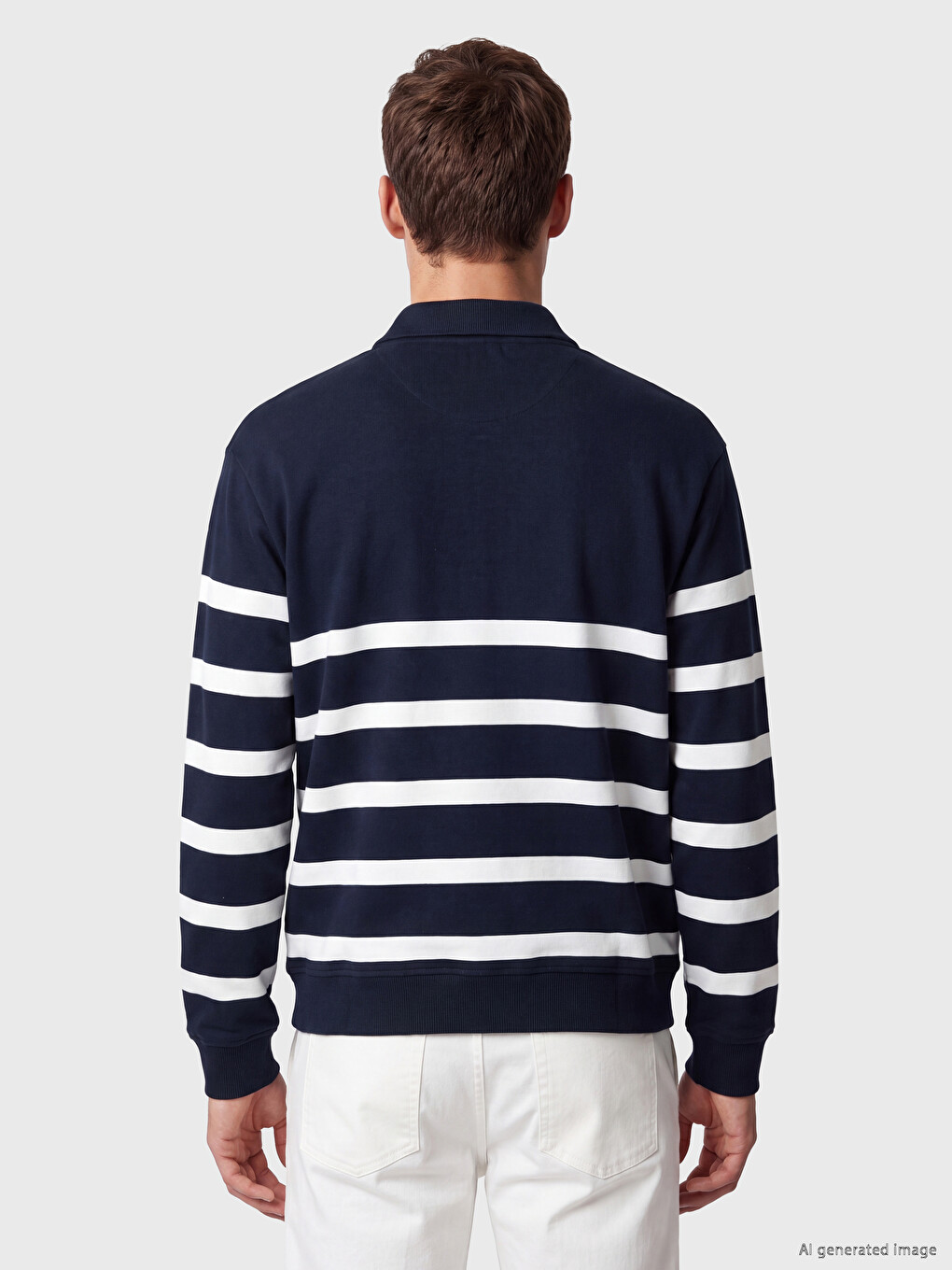 Polo Collar Striped Men's Sweatshirt-3