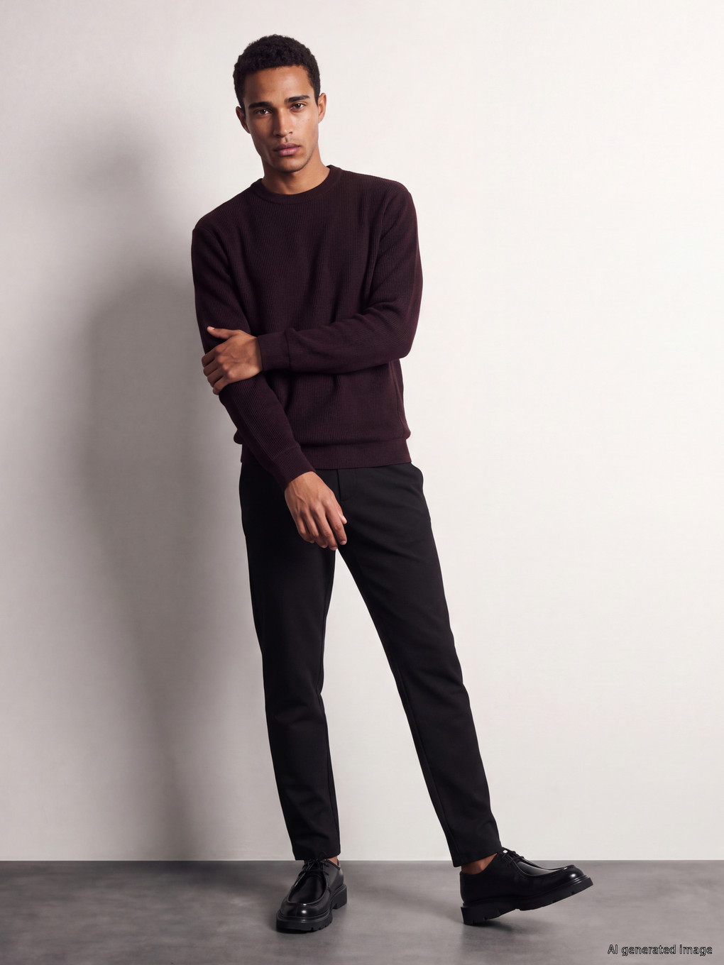 Kahverengi Bisiklet Yaka Erkek Kalın Sweatshirt-1