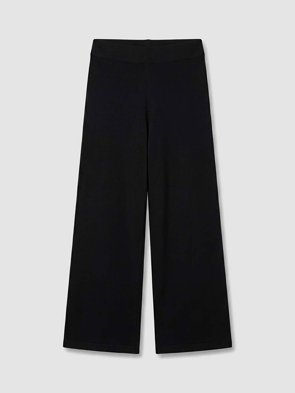 Siyah Beli Lastikli Geniş Paça Kadın Triko Pantolon