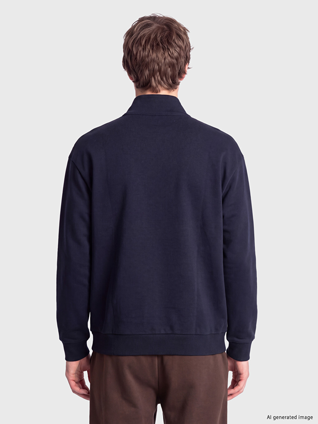 Lacivert Dik Yaka Nakışlı Erkek Sweatshirt-3