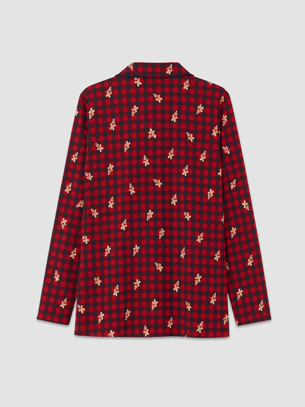Kırmızı Gömlek Yaka Desenli Kadın Pijama Takım-2
