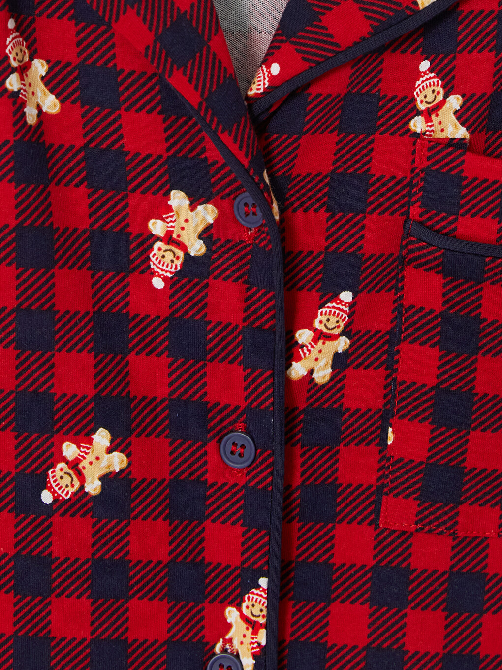 Kırmızı Gömlek Yaka Desenli Kadın Pijama Takım-3