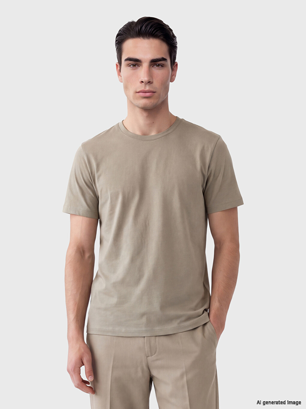 Bej Regular Fit Dry Touch Kalın Kumaş Tişört /03