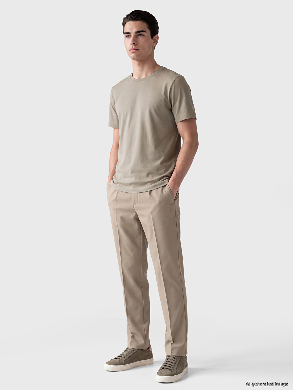 Bej Regular Fit Dry Touch Kalın Kumaş Tişört /03-1