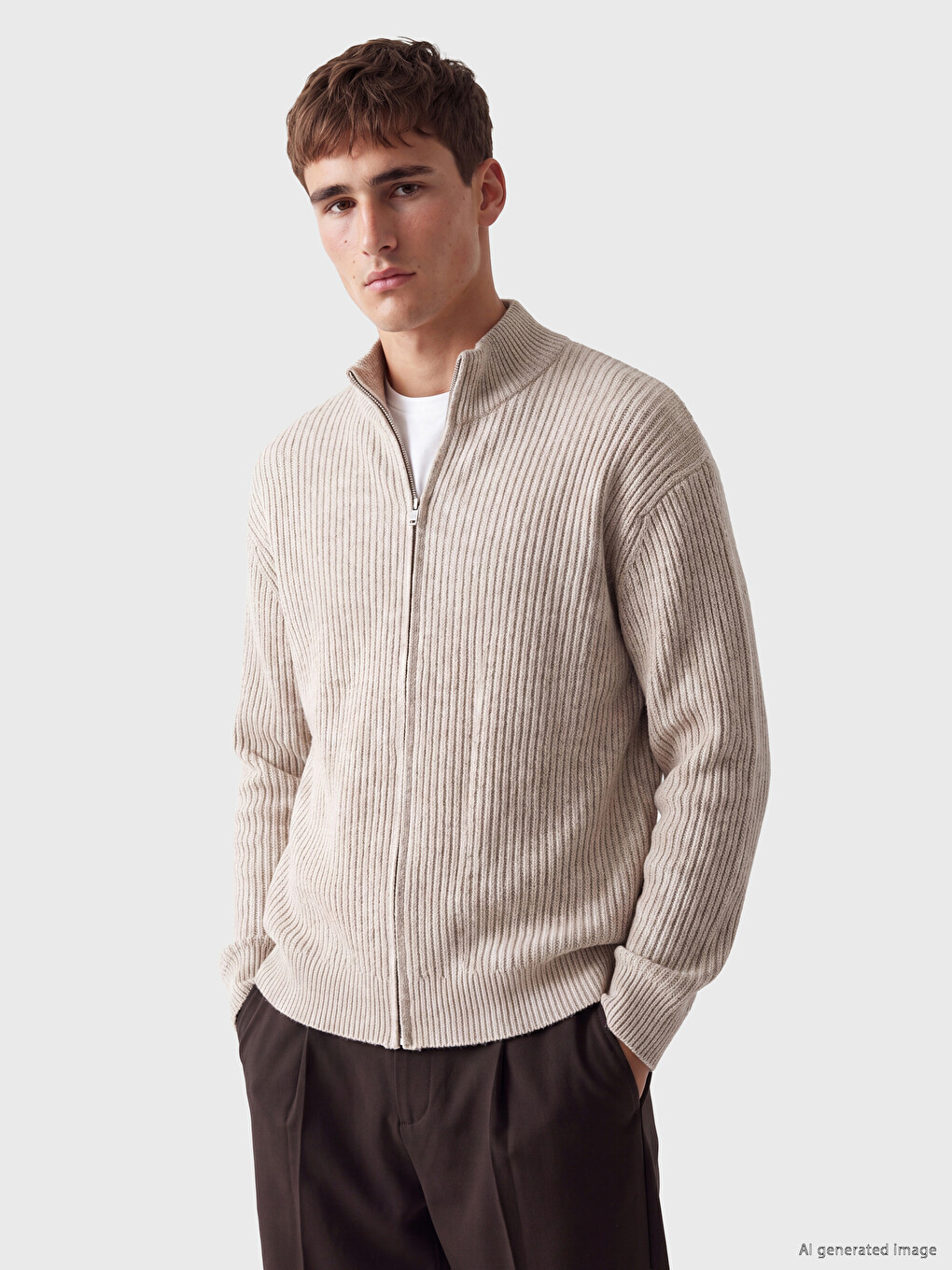 Regular Fit Mock Neck Men's Knitwear Cardigan