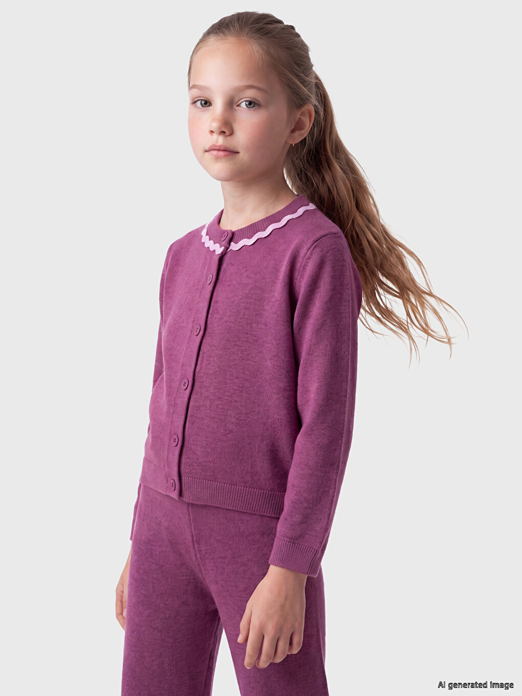 Bow Detailed Girls' Knitwear Set-2