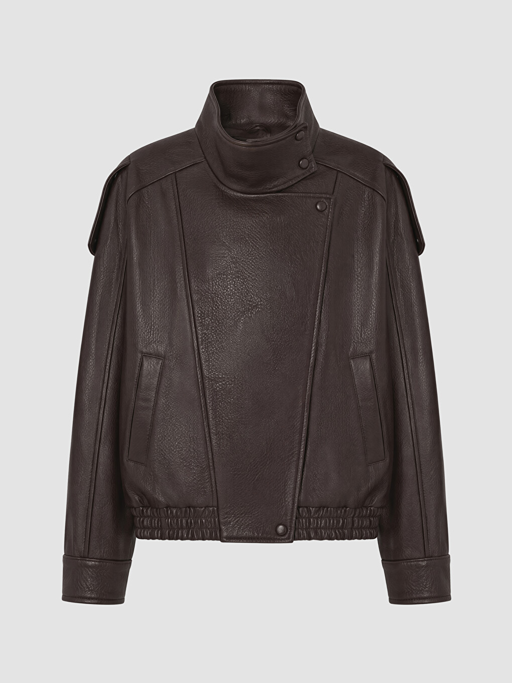 Mock Neck Oversize Women's Faux Leather Jacket-4