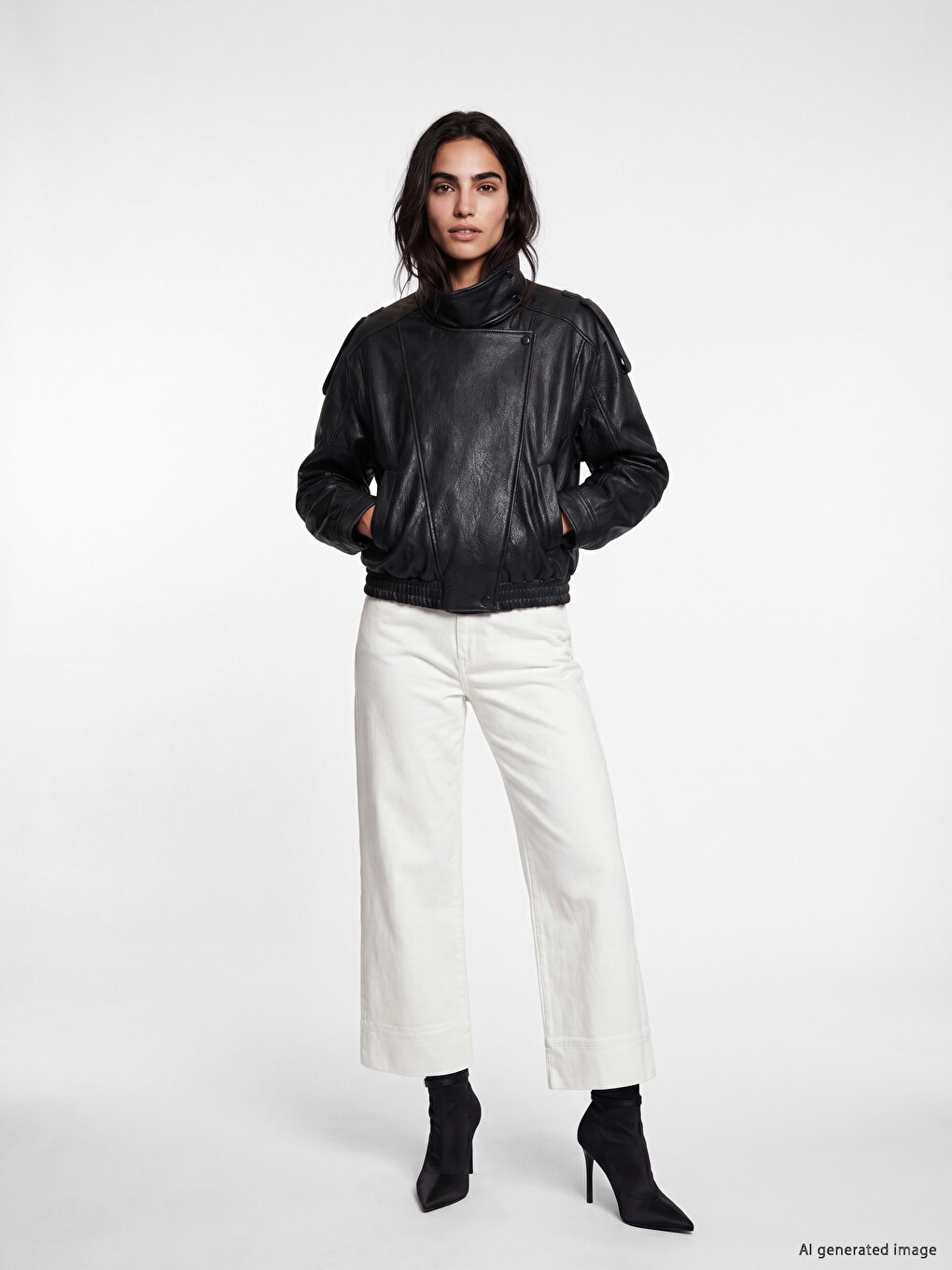 Frau Schwarz Kunstlederjacke-1