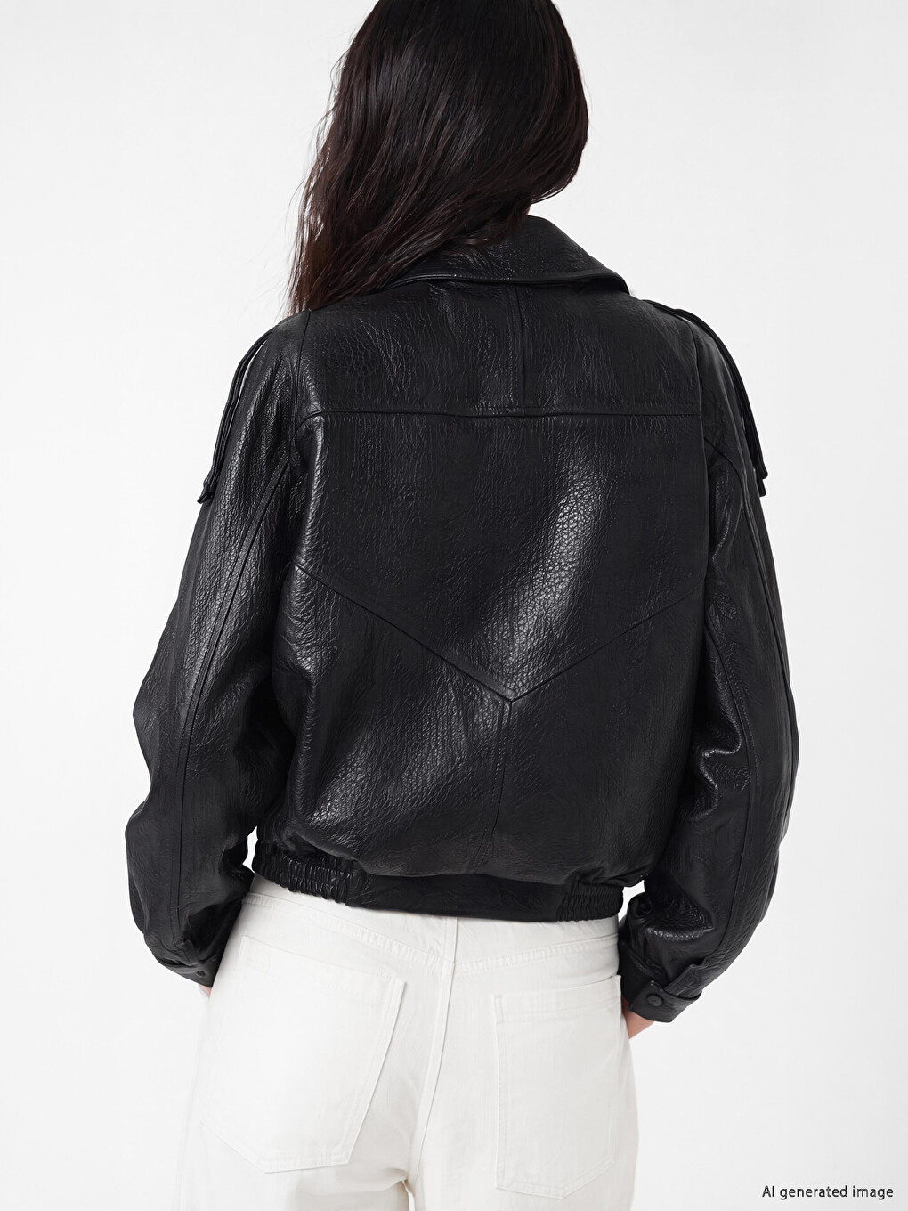 Frau Schwarz Kunstlederjacke-3