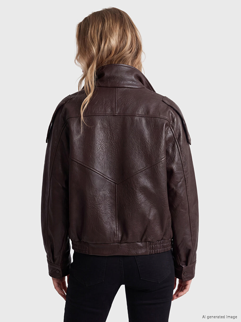Mock Neck Oversize Women's Faux Leather Jacket-3