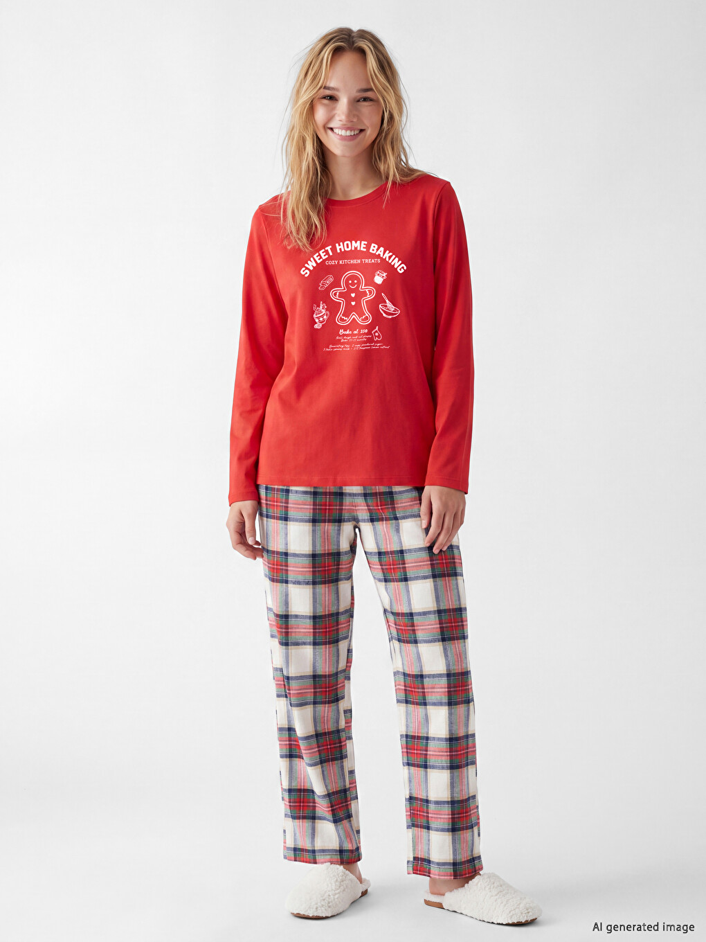 Yeşil Yılbaşı Temalı Kadın Pijama Takım-1