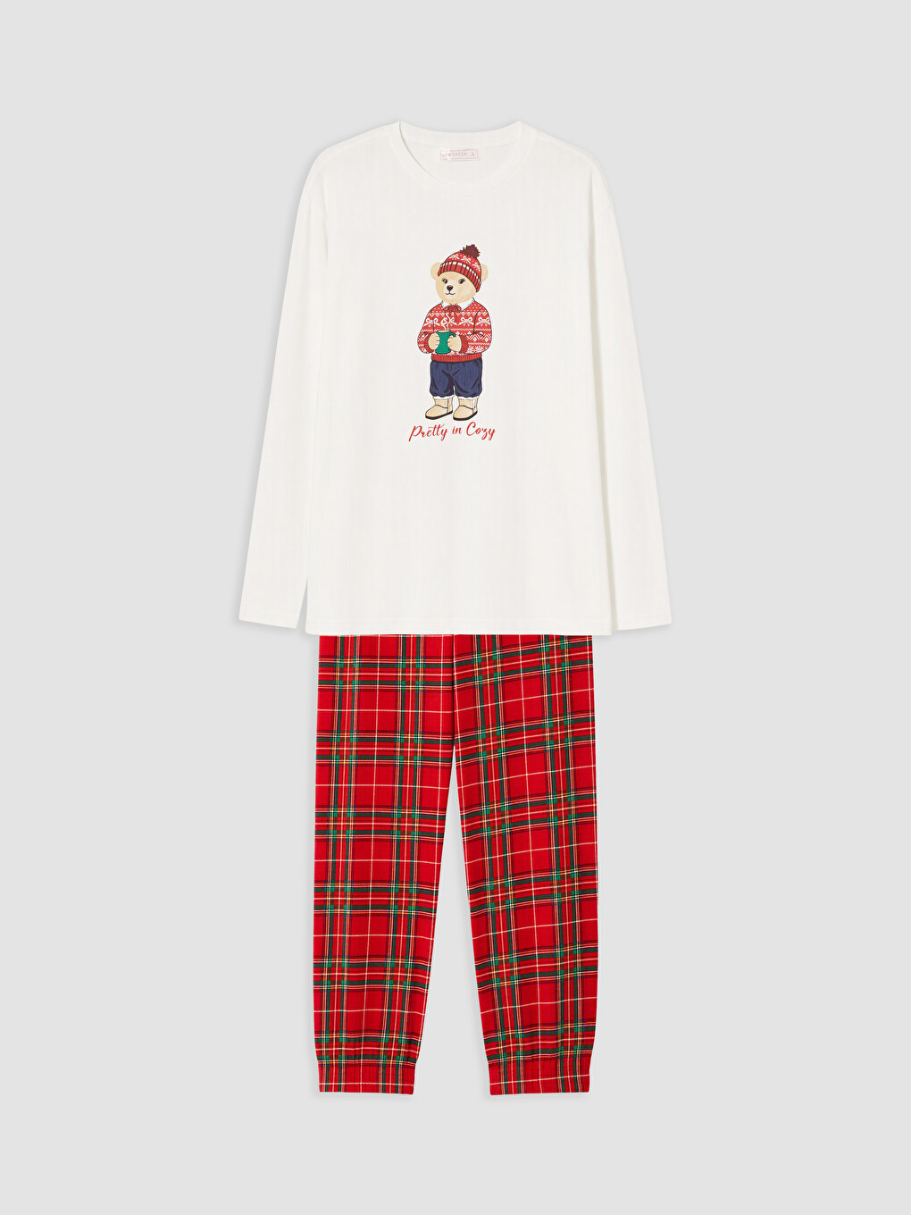 Kırmızı Bisiklet Yaka Kadın Pijama Takımı-4