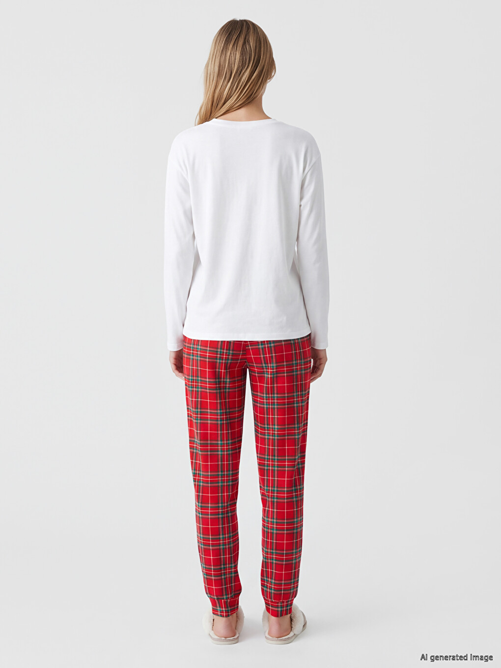 Kırmızı Bisiklet Yaka Kadın Pijama Takımı-3